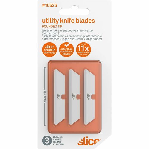 Slice Rounded Tip Ceramic Utility Blades - 2.60" Length - Non-conductive, Non-magnetic, Rust Resistant, Reversible, Non-sparking - Zirconium Oxide - 3 / Pack - White
