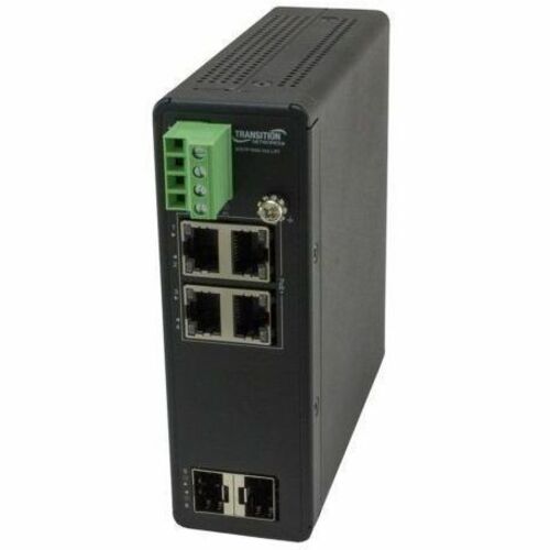 Transition Networks Unmanaged Hardened Gigabit Ethernet PoE+ Switch - 4 Ports - 2 Layer Supported - Modular - 2 SFP Slots - Twisted Pair, Optical Fiber - Wall Mountable, DIN Rail Mountable - 5 Year Limited Warranty