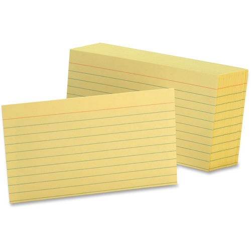 Oxford Colored Ruled Index Cards - Front Ruling Surface - Ruled - 90 lb Basis Weight - 3" x 5" - Canary Paper - 100 / Pack