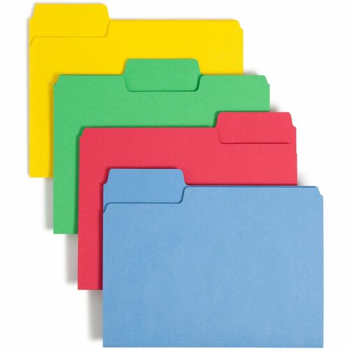 Smead SuperTab 1/3 Tab Cut Letter Recycled Top Tab File Folder - 8 1/2" x 11" - Assorted Tab Position - 11 pt. - Blue, Green, Red, Yellow - 10% Recycled - 24 / Pack