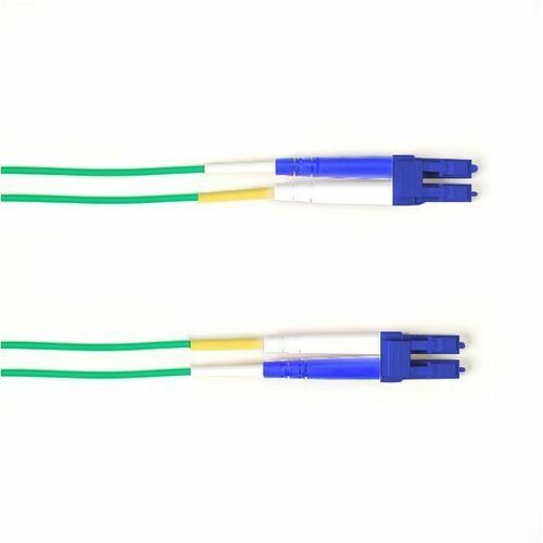 Black Box Fiber Optic Duplex Patch Network Cable - 32.80 ft Fiber Optic Network Cable for Network Device - First End: 2 x LC Network - Male - Second End: 2 x LC Network - Male - 1 Gbit/s - Patch Cable - OFNR - 9/125 µm - Green - TAA Compliant