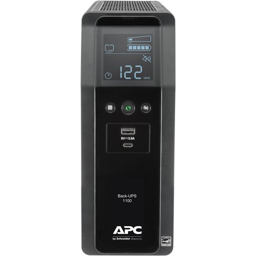 APC by Schneider Electric Back-UPS Pro BN 1100VA, 10 Outlets, 2 USB Charging Ports, AVR, LCD Interface - External - 16 Hour Recharge - 4.30 Minute Stand-by - 120 V AC Input - 120 V AC Output - 10 x NEMA 5-15R, 2 x USB