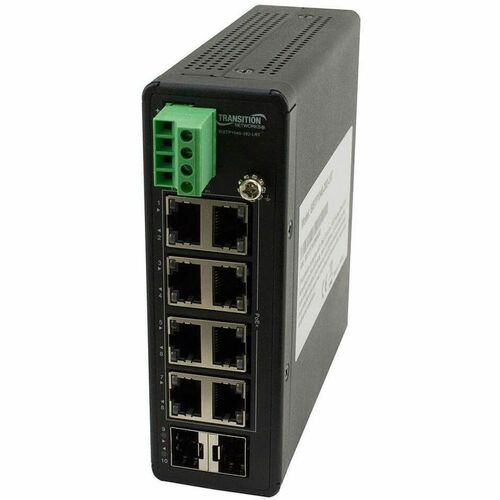 Transition Networks Unmanaged Hardened Gigabit Ethernet PoE+ Switch - 8 Ports - Gigabit Ethernet - 2 Layer Supported - Modular - 2 SFP Slots - Twisted Pair, Optical Fiber - Wall Mountable, Rail-mountable - 5 Year Limited Warranty