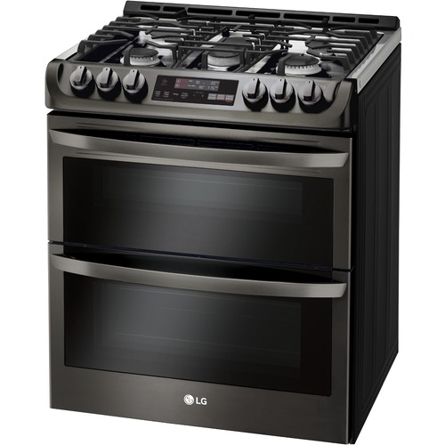LG LTG4715BD Gas Range - 30" - Double Oven x Oven(s) - 5 x Cooking Element(s)Stainless Steel Cooktop - 2.60 ft³ Primary Oven/4.30 ft³ Secondary Oven - Convection Primary Oven/Traditional Secondary Oven - Gas Oven - Smart Connect - Electronic Clock/Timer -