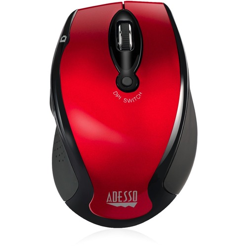 Adesso iMouse M20R - Wireless Ergonomic Optical Mouse - Optical - Wireless - Radio Frequency - 2.40 GHz - Red - USB - 1500 dpi - Scroll Wheel - 6 Button(s) - Right-handed Only