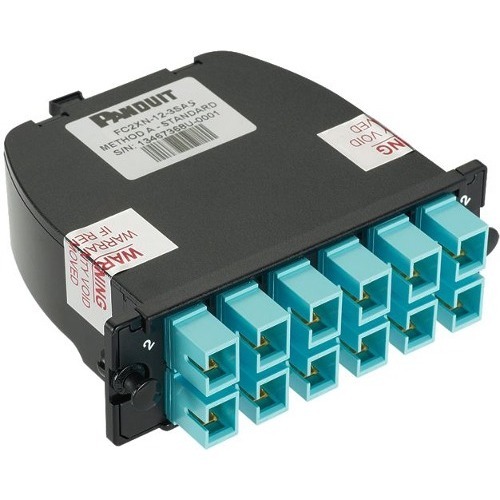 Panduit QuickNet Fiber Optic Duplex Network Adapter - 1 Pack - 2 x MTP/MPO Network Male - 12 x SC Cassette Female - Blue