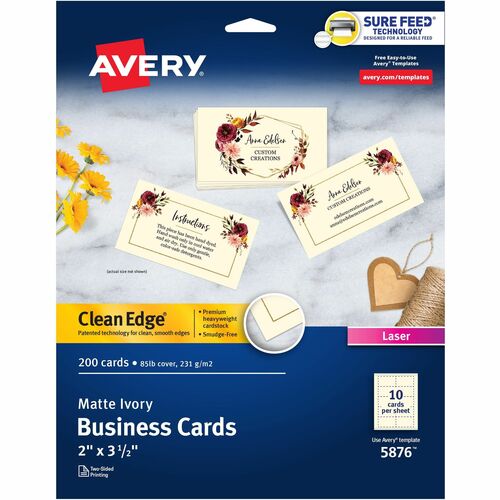 Avery® Business Cards, Ivory, True Print(R) Two-Sided Printing, 2" x 3-1/2" , 200 Cards - 58 Brightness - 3 1/2" x 2" - 200 / Pack - Heavyweight, Perforated, Rounded Corner - Ivory