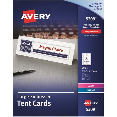 Avery® Laser, Inkjet Tent Card - White - 97 Brightness - 3 1/2" x 11" - 65 lb Basis Weight - 176 g/m² Grammage