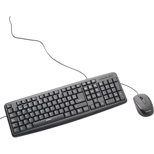Verbatim Keyboard & Mouse - USB Cable - Black - USB Cable - Optical - Scroll Wheel - QWERTY - Black - Compatible with Computer for PC, Mac
