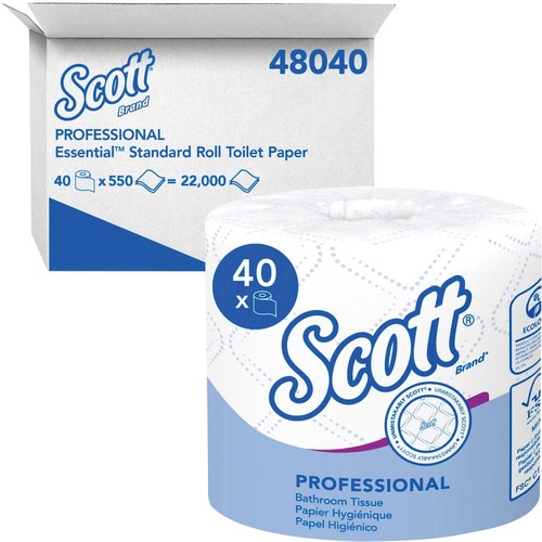 Scott Bathroom Tissue - 2 Ply - 550 Sheets/Roll - Individually Wrapped - For Bathroom - 40 / Box = KCC48040
