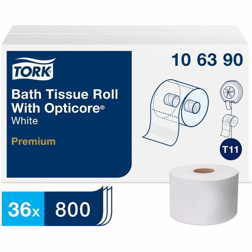 TORK Premium Bath Tissue Roll with OptiCore - 2 Ply - 3.80" x 266.67 ft - 800 Sheets/Roll - 5.60" Roll Diameter - White - Paper - Embossed, Comfortable, Soft - For Office Building, Restaurant, Hotel - 28800 / Sheet