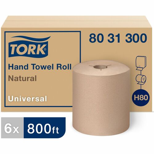 TORK Universal Hand Towel Roll - 1 Ply - 8" x 800 ft - 7.80" Roll Diameter - Natural - Paper - Embossed - For Hand - 6