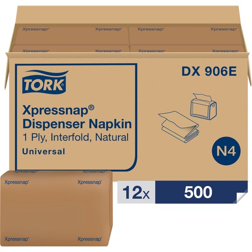 Tork Xpressnap® Natural Dispenser Napkin N4 - Tork Xpressnap® Natural Dispenser Napkin N4, Universal, Interfold 1-ply, 12 x 500 napkins, 13" x 8.5" , DX906E