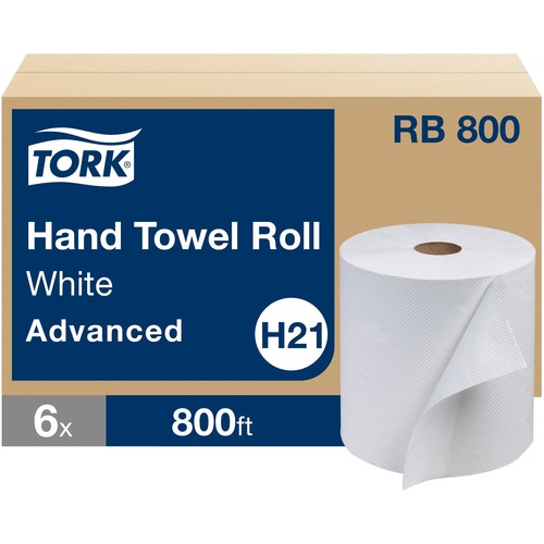 TORK Advanced Hand Towel Roll - 1 Ply - 7.9" x 800 ft - 800 Sheets/Roll - 7.80" (198.12 mm) Roll Diameter - White - Embossed, Strong, Absorbent, Long Lasting - For Hand - 6 / Carton - Paper Towels - TRKRB800