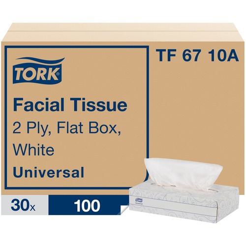 TORK Universal Facial Tissue Flat Box - 2 Ply - 7.90" x 8.20" - White - Paper - Soft, Absorbent, Low Linting - For Face - 100 Per Box - 3000 / Sheet