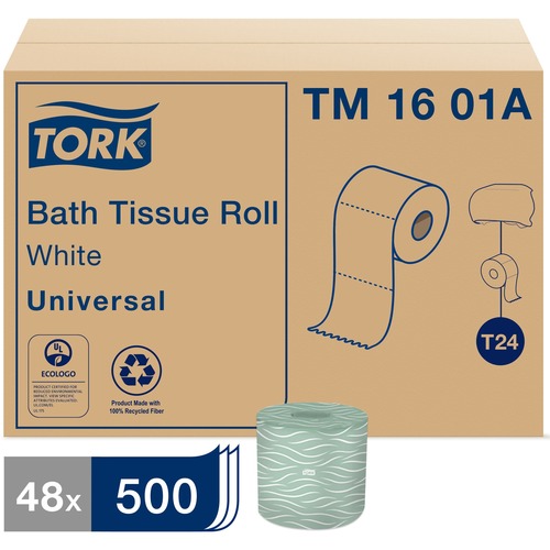 TORK Universal Bath Tissue Roll, 2-Ply - 2 Ply - 4.2" x 156.3 ft - 500 Sheets/Roll - 4.40" (111.76 mm) Roll Diameter - White - Paper - Soft, Absorbent, Embossed - For Bathroom - 48 / Carton - Bathroom Tissues - SCATM1601A
