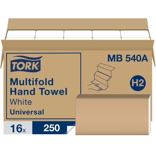 TORK Multifold Hand Towel, White, H2, Universal, 3-Panel - 1 Ply - Multifold - 9.13" x 9.50" - White - Fiber - Hygienic - For Hand, Washroom - 250 / Sleeve