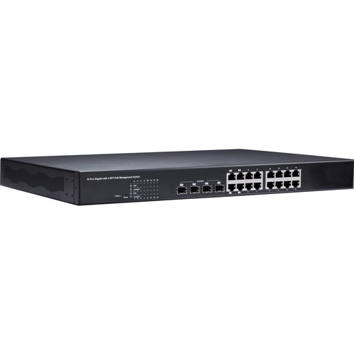 GeoVision 16-Port Gigabit 802.3at Web Management PoE Switch - 16 Ports - Manageable - 2 Layer Supported - Modular - 4 SFP Slots - Twisted Pair, Optical Fiber - Rack-mountable, Desktop
