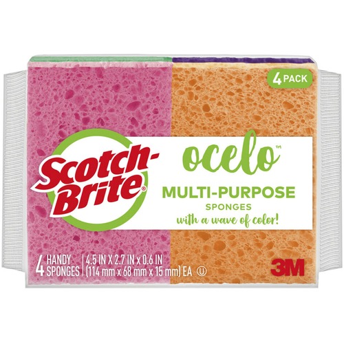 Scotch-Brite StayFresh Sponge - 5.8" Height x 4.6" Width x 4.6" Depth - 4/Pack - Cellulose - Assorted
