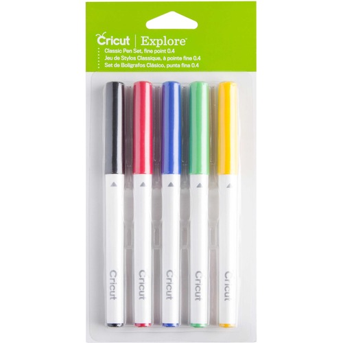 cricut Classic Pen Set - Fine Pen Point - Red, Yellow, Green, Blue, Black Water Based Ink - 5 / Set - Pens/Markers/Highlighters - CCU2002946