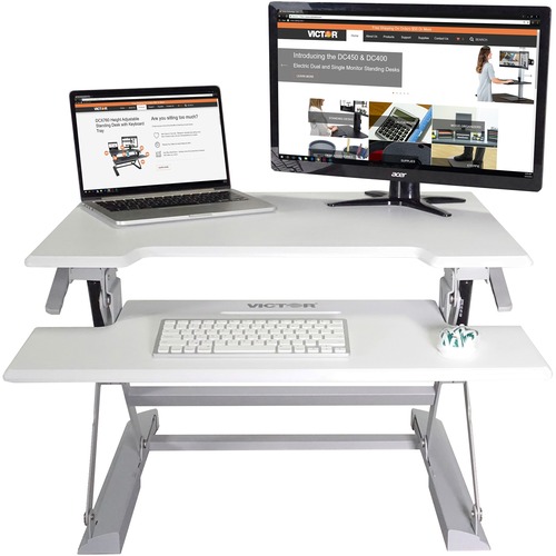 Victor High Rise Height Adjustable Standing Desk with Keyboard Tray (31" , White) - Gas Spring System Transforms Sit-Down Desk into a Stand-Up Desk - Multiple Height Adjustments Up To 21"H - Worksurface Measures 31" Wide x 23" Deep - Keyboard Tray Measure