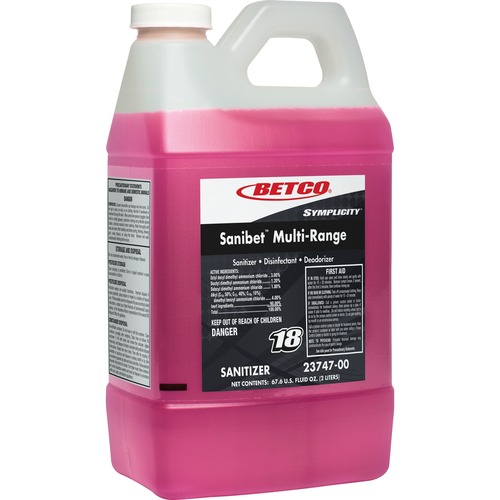 Betco Symplicity Sanibet Multi-Range Sanitizer - FASTDRAW 18 - Concentrate - 67.6 fl oz (2.1 quart) - 1 Each - Deodorize, Disinfectant - Pink