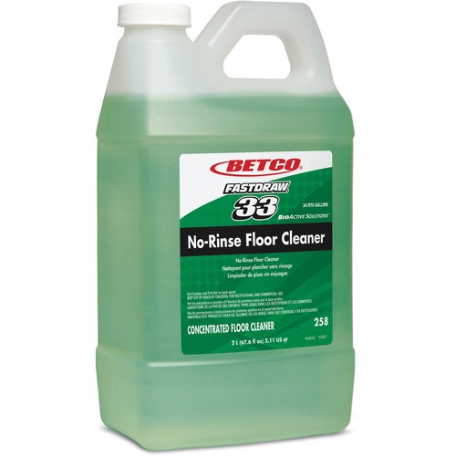Betco No-Rinse Floor Cleaner - FASTDRAW 33 - Concentrate Liquid - 64 fl oz (2 quart) - Rain Fresh Scent - 4 / Carton - Light Green