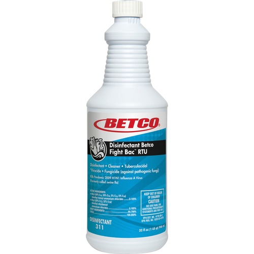 Betco Fight-Bac RTU Disinfectant Cleaner - Ready-To-Use - 32 fl oz (1 quart) - Citrus Floral Scent - 1 Each - Anti-bacterial, Quick Drying, Deodorize - Clear