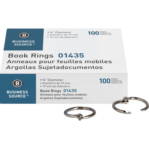Business Source Standard Book Rings - 0.8" Diameter - Silver - 100 / Box