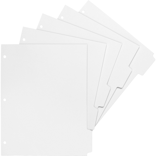 Business Source White Tab Double-reverse Print-on Index - Print-on Tab(s) - 5 Tab(s)/Set - Letter - 8 1/2" Width x 11" Length - 3 Hole Punched - Bright White Paper Divider - White Paper Tab(s) - 50 / Box