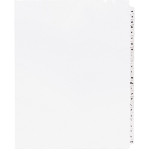 Business Source A-Z Tab Table of Contents Index Dividers - Printed Tab(s) - Character - A-Z - 25 Tab(s)/Set - 8.50" Divider Width x 11" Divider Length - Letter - 3 Hole Punched - White Divider - White Mylar Tab(s) - 25 / Set = BSN05858