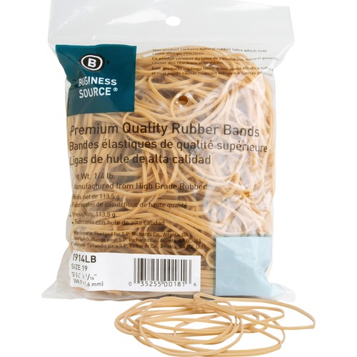 Business Source Rubber Bands - Size: #19 - 3.5" Length - 62 mil Thickness - 425 / Pack - Natural
