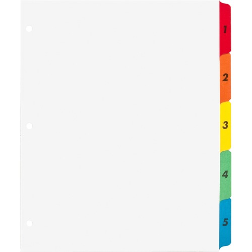 Business Source Table of Content Quick Index Dividers - Printed Tab(s) - Digit - 1-5 - 5 Tab(s)/Set - 8.5" Divider Width x 11" Divider Length - 3 Hole Punched - Multicolor Mylar Divider - Multicolor Mylar Tab(s) - 5 / Set