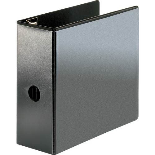 Business Source Locking D-Ring View Binder - 5" Binder Capacity - Letter - 8 1/2" x 11" Sheet Size - 925 Sheet Capacity - D-Ring Fastener(s) - Polypropylene, Chipboard - Black - Recycled - Locking Ring, Clear Overlay, Non-glare, Acid-free, Exposed Rivet, 