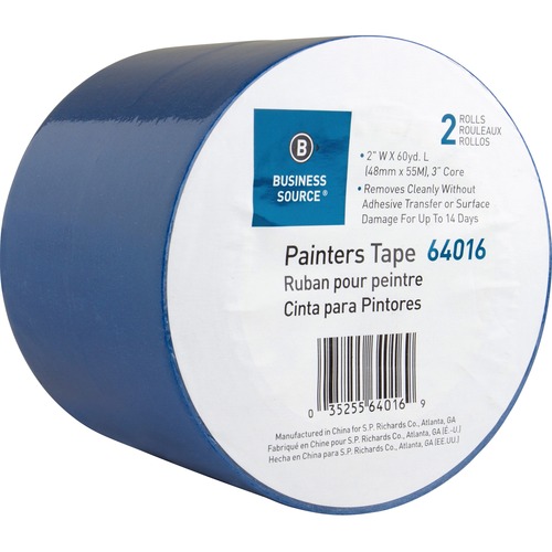 Business Source Multisurface Painter's Tape - 60 yd (54.9 m) Length x 2" (50.8 mm) Width - 5.50 mil (0.14 mm) Thickness - 2 / Pack - Blue - Masking Tapes - BSN64016