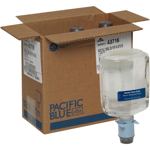 Pacific Blue Ultra Automated Touchless Gentle Foam Hand Soap Dispenser Refills - 40.6 fl oz (1200 mL) - Touchless Dispenser - Dirt Remover, Bacteria Remover - Hand - Clear - Dye-free, Fragrance-free, pH Balanced, Rich Lather, VOC-free, Bio-based - 3 / Car