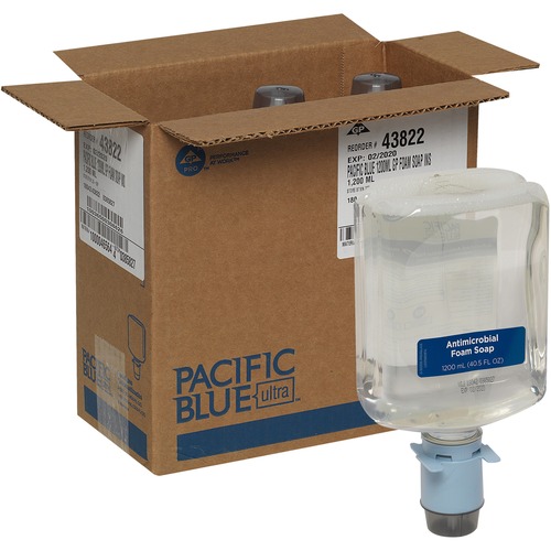 Pacific Blue Ultra Antimicrobial Foam Soap Automated Touchless Dispenser Refills - 40.6 fl oz (1200 mL) - Touchless Dispenser - Kill Germs, Bacteria Remover - Hand - Moisturizing - Clear - Dye-free, Fragrance-free, pH Balanced, Bio-based - 3 / Carton
