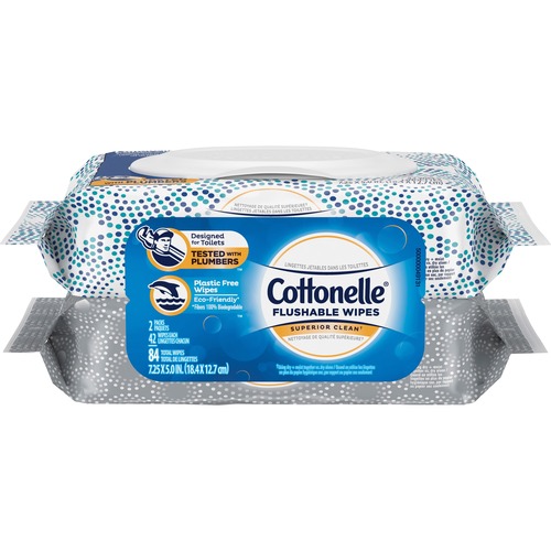 Cottonelle Flushable Wet Wipes - White - Flushable, Quick Drying, Sewer-safe, Septic Safe - 42 Per Packet - 2 / Pack