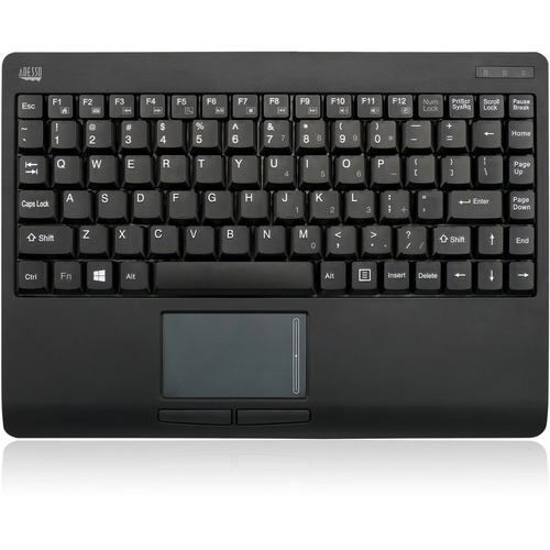 Adesso Wireless Mini Touchpad Keyboard - Wireless Connectivity - RF - 30 ft - 2.40 GHz - USB Interface - 87 Key Power Switch, Connect, Right Mouse, Left Mouse, Windows Key Hot Key(s) - English (US) - Computer - TouchPad - Windows - Membrane Keyswitch - AA