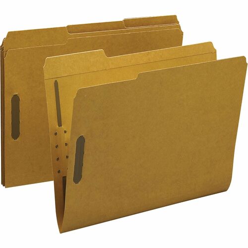 Business Source 1/3 Tab Cut Letter Recycled Fastener Folder - 8 1/2" x 11" - 2" Fastener Capacity - Top Tab Location - Assorted Position Tab Position - Kraft - 10% Recycled - 50 / Box - Top Tab Fastener Folders - BSN17214