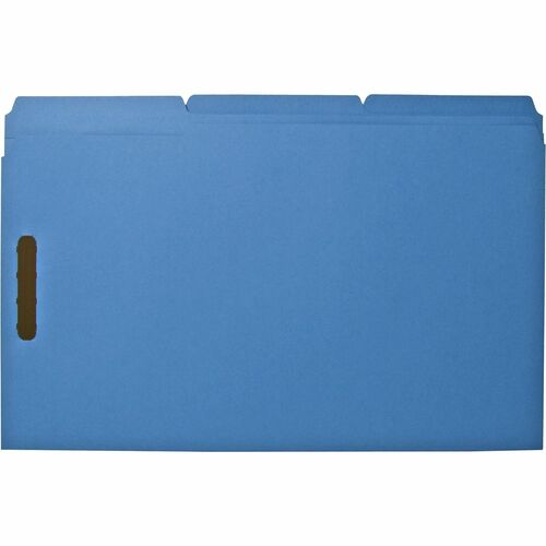 Business Source 1/3 Tab Cut Legal Recycled Fastener Folder - 8 1/2" x 14" - 3/4" Expansion - 2 Fastener(s) - 2" Fastener Capacity - Top Tab Location - Assorted Position Tab Position - Blue - 10% Recycled - 50 / Box