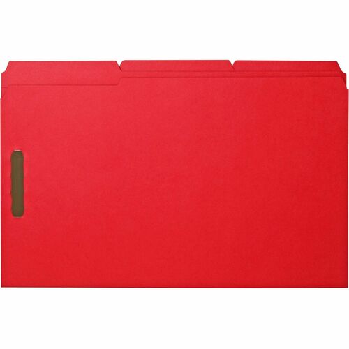 Business Source 1/3 Tab Cut Legal Recycled Fastener Folder - 8 1/2" x 14" - 3/4" Expansion - 2 Fastener(s) - 2" Fastener Capacity - Top Tab Location - Assorted Position Tab Position - Stock - Red - 10% Recycled - 50 / Box