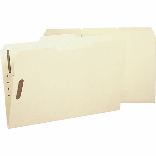 Business Source 1/3 Tab Cut Legal Recycled Fastener Folder - 8 1/2" x 14" - 2 Fastener(s) - Manila - 10% Recycled - 50 / Box - Top Tab Fastener Folders - BSN17231