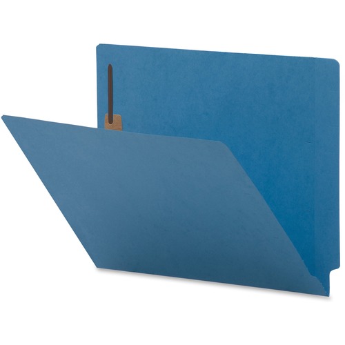 Business Source Coloured 2-Ply Tab Fastener Folders - 8 1/2" x 11" - 2 Fastener(s) - End Tab Location - Blue - 10% Recycled - 50 / Box - End Tab Fastener Folders - BSN17242