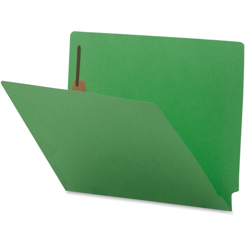 Business Source Coloured 2-Ply Tab Fastener Folders - 8 1/2" x 11" - 2 Fastener(s) - End Tab Location - Green - 10% Recycled - 50 / Box - End Tab Fastener Folders - BSN17244