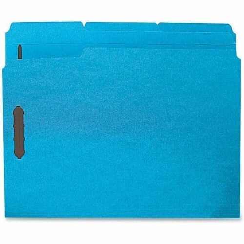 Business Source 1/3 Tab Cut Letter Recycled Fastener Folder - 8 1/2" x 11" - 3/4" Expansion - 2 Fastener(s) - 2" Fastener Capacity - Top Tab Location - Assorted Tab Position - Blue - 10% Recycled - 50 / Box