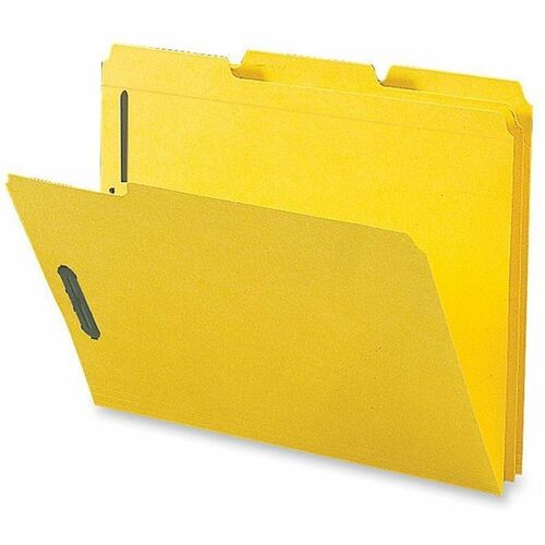 Business Source 1/3 Tab Cut Letter Recycled Fastener Folder - 8 1/2" x 11" - 3/4" Expansion - 2 Fastener(s) - 2" Fastener Capacity - Top Tab Location - Assorted Tab Position - Yellow - 10% Recycled - 50 / Box