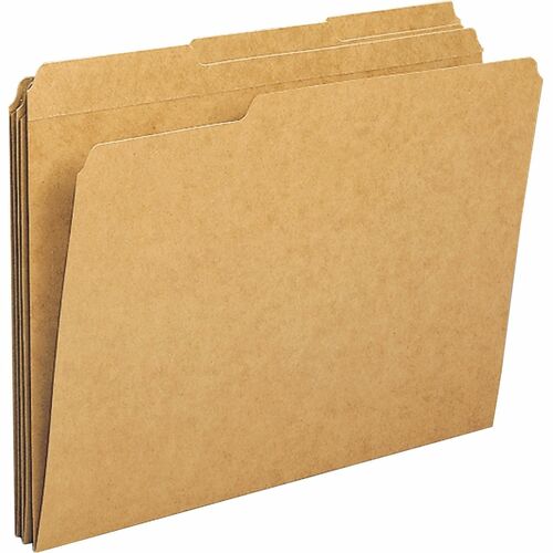 Business Source 1/3 Tab Cut Letter Recycled Classification Folder - 8 1/2" x 11" - Top Tab Location - Assorted Position Tab Position - Kraft, Stock - 10% Recycled - 100 / Box