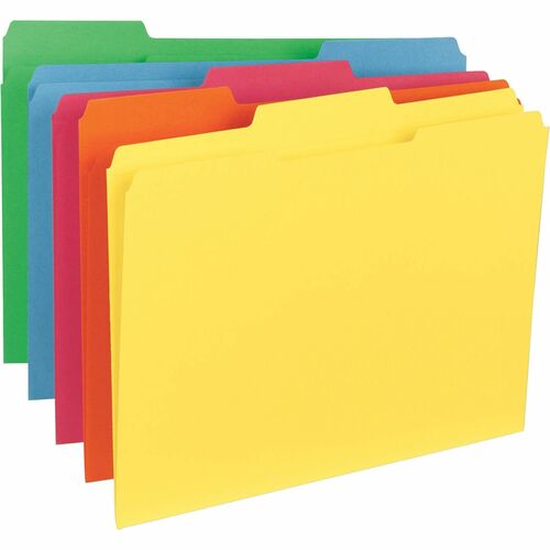 Business Source 1/3 Tab Cut Letter Recycled Classification Folder - 8 1/2" x 11" - Top Tab Location - Assorted Position Tab Position - Blue, Green, Red, Orange, Yellow - 10% Recycled - 100 / Box
