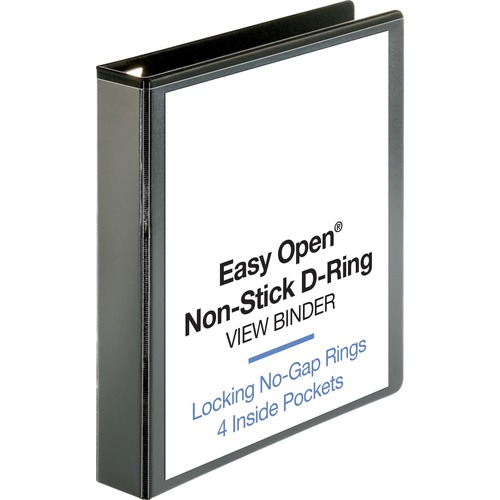 Business Source Locking D-Ring View Binder - 1 1/2" Binder Capacity - Letter - 8 1/2" x 11" Sheet Size - 325 Sheet Capacity - D-Ring Fastener(s) - 4 Inside Front & Back Pocket(s) - Polypropylene, Chipboard - Black - Recycled - Acid-free, Non-glare, Clear  - Presentation / View Binders - BSN26958